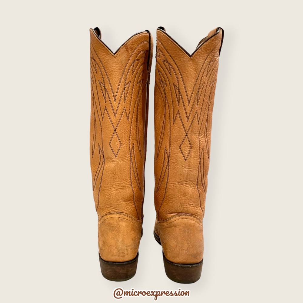 $399 Frye Billy Pull On Tan Leather Embroidered Tonal Stitch Tall Cowboy Boots - Picture 9 of 16